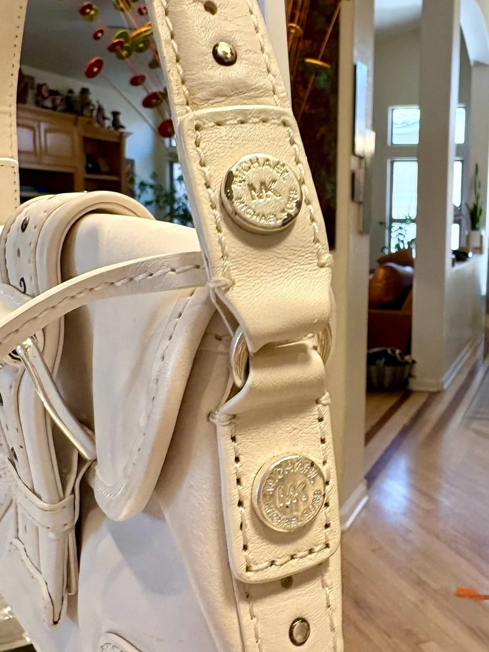 Authentic Vintage Michael Kors White Leather Buckle-Strap Small Shoulder Bag